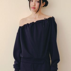 Navy Knit Off Shoulder Set