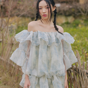 Váy hoa trễ vai Sage Green Fleur Off Shoulder Ruffle Mini Dress